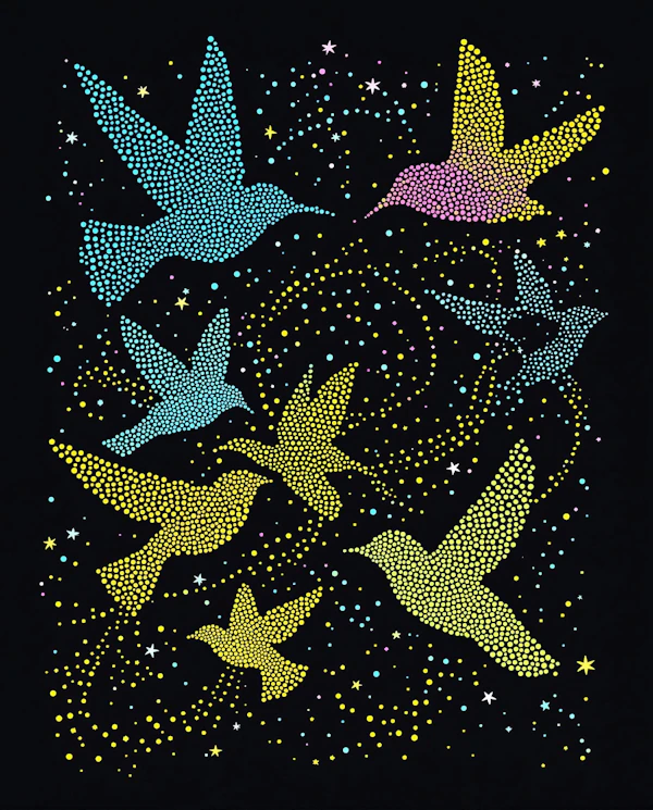 Colorful Pointillistic Birds