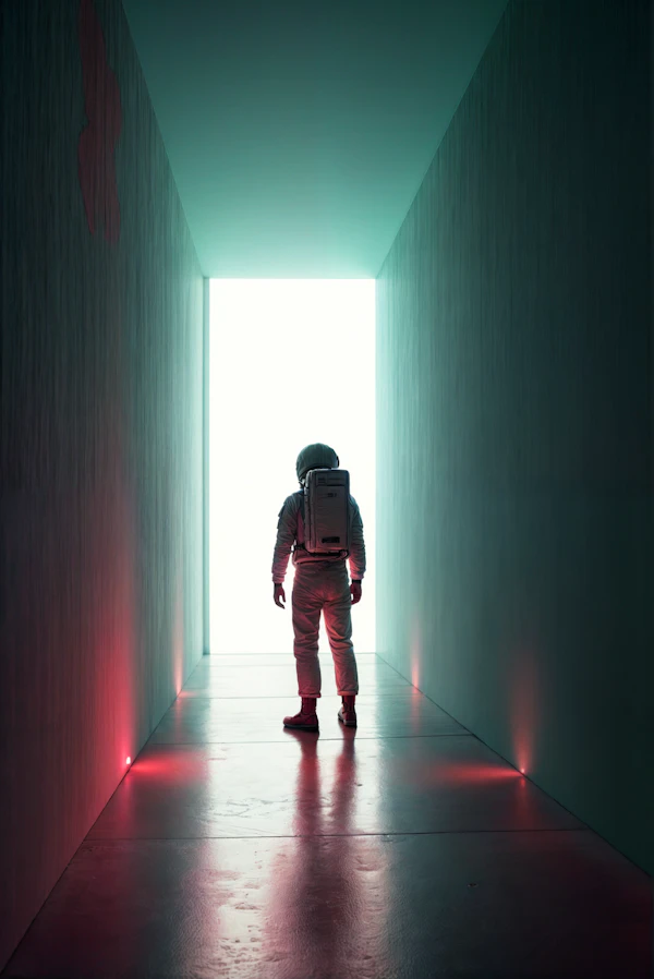 Lone Astronaut in Corridor