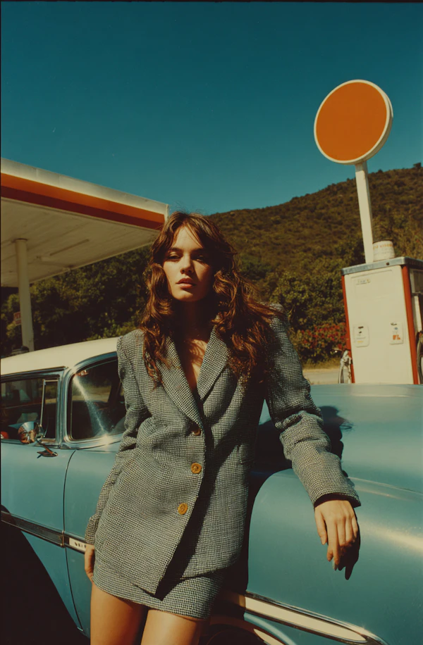 Woman by Vintage Car