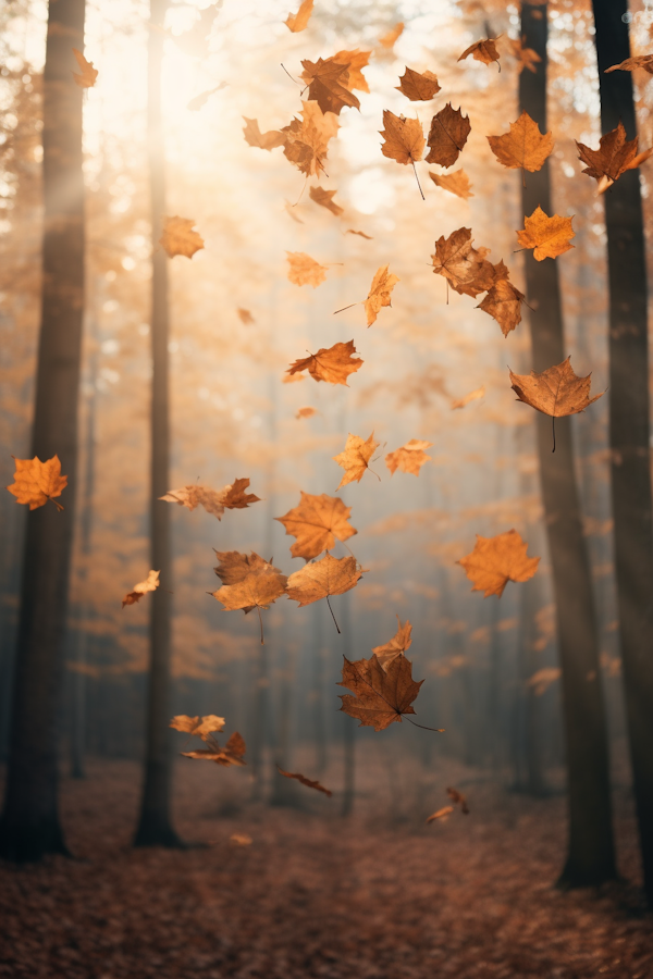 Autumn Serenity: Leaves in Ethereal Light