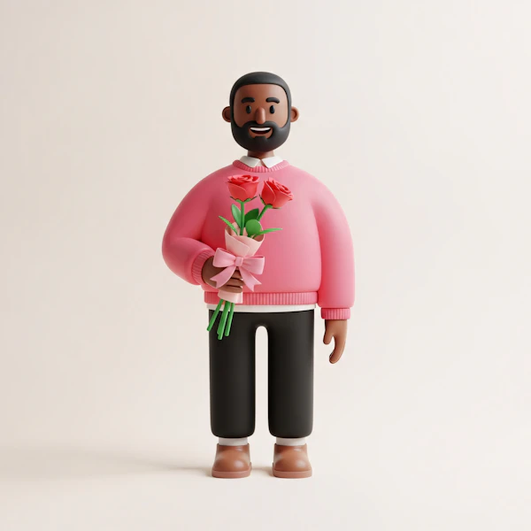 Cheerful Character with Roses