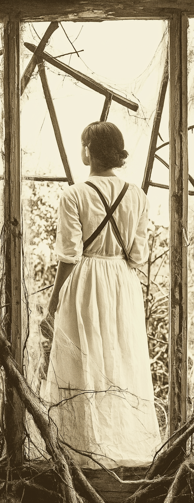 Woman in Vintage Sepia Scene