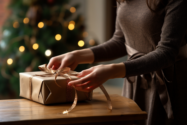 Elegant Holiday Gift-Wrapping in Progress