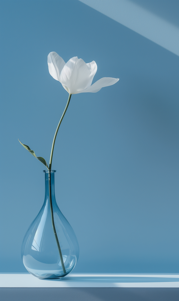 Elegant White Tulip in Blue Vase