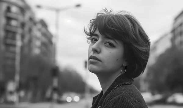 Contemplative Young Woman in City