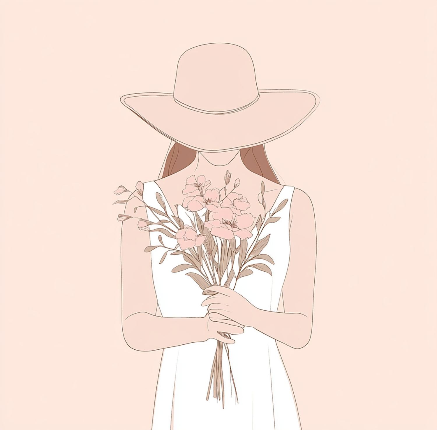 Elegant Woman with Flowers Illustration