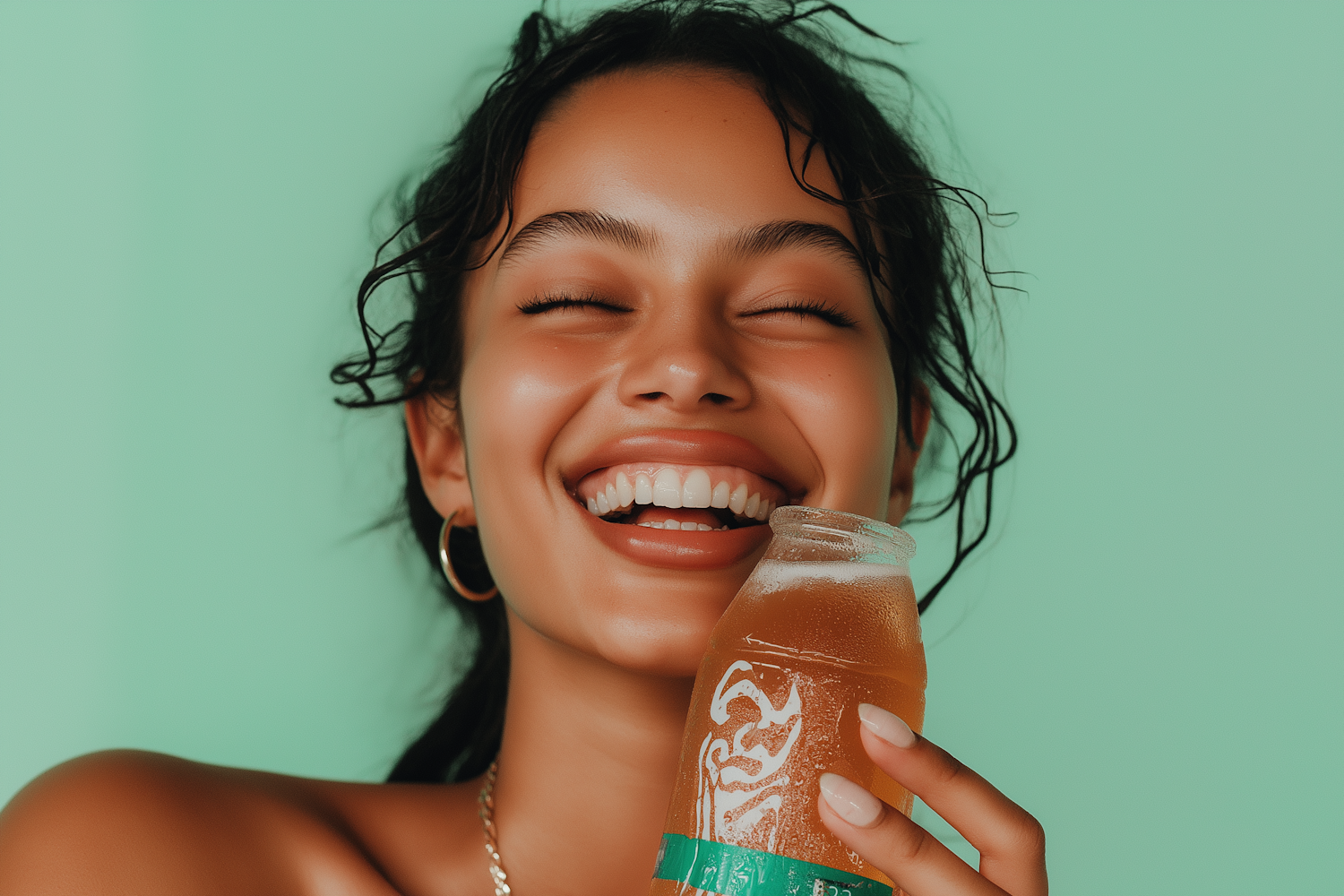 Joyful Woman with Beverage