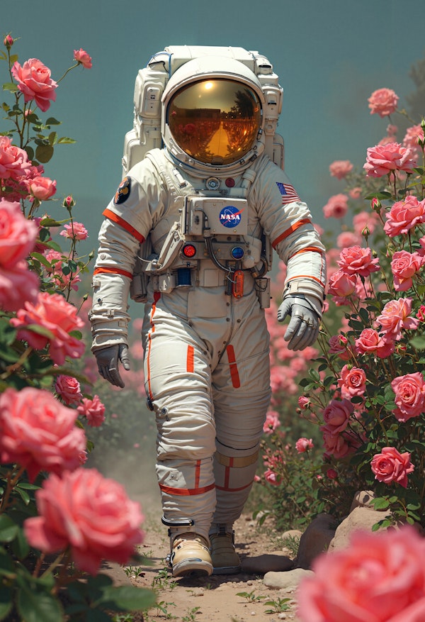 Astronaut in Rose Garden