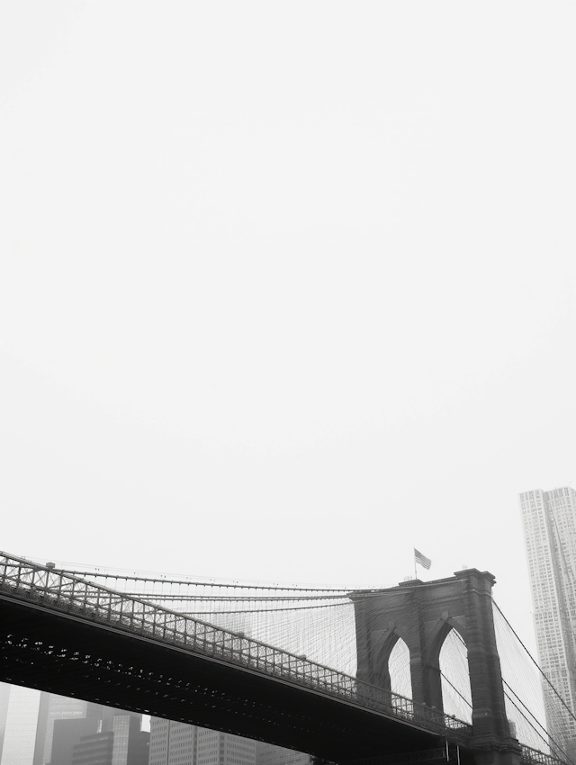 Monochromatic Brooklyn Bridge in Fog