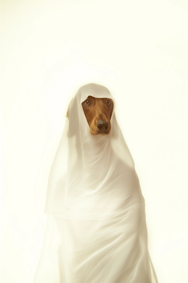 Ghostly Dog in Sheer Fabric