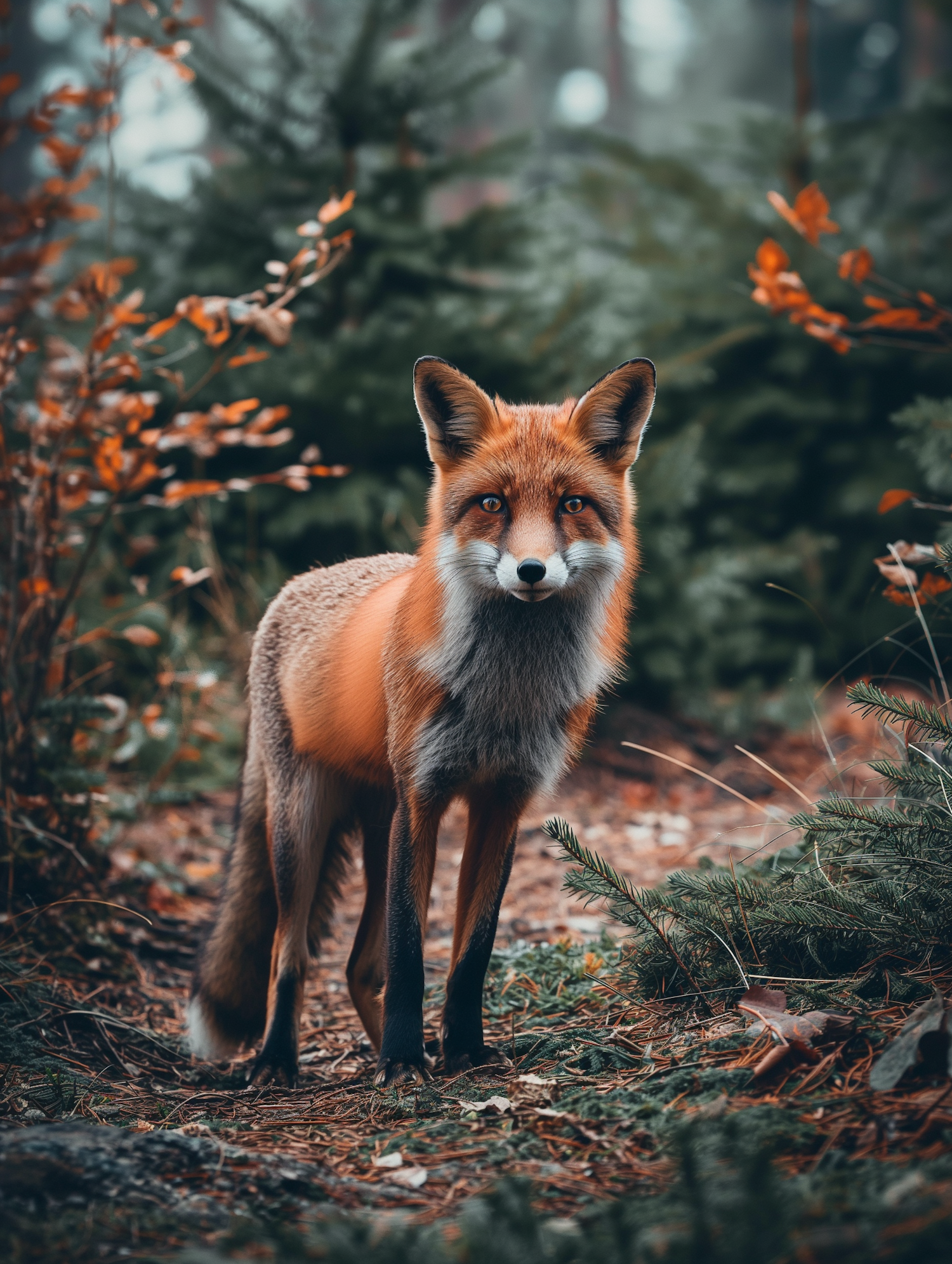Portrait of a Red Fox in Autumn Forest