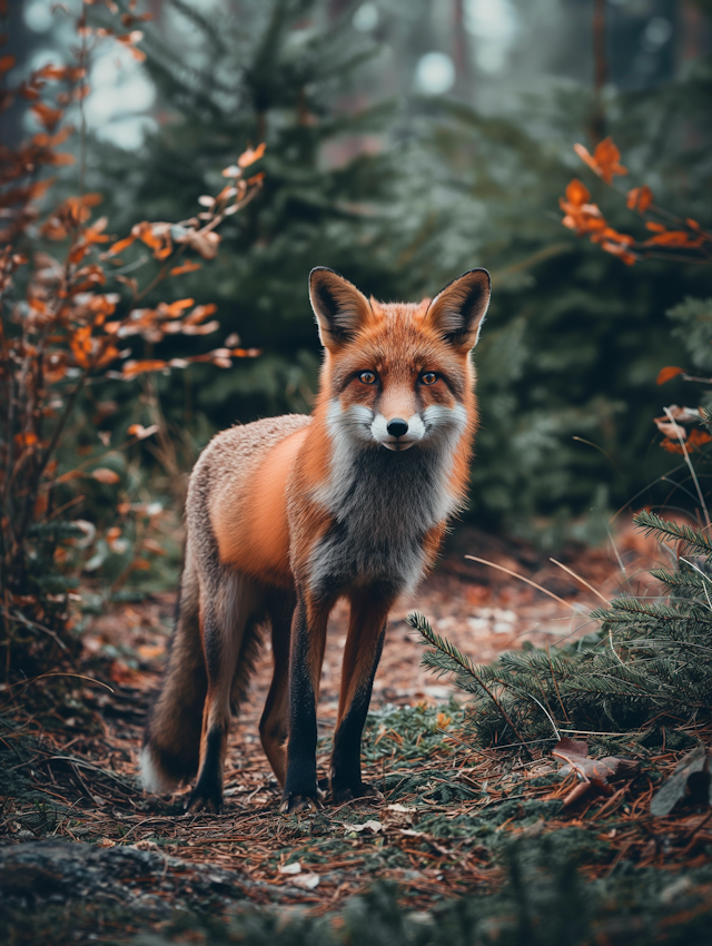 Portrait of a Red Fox in Autumn Forest