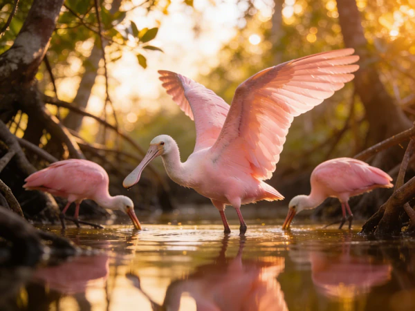 Roseate Spoonbills Scene