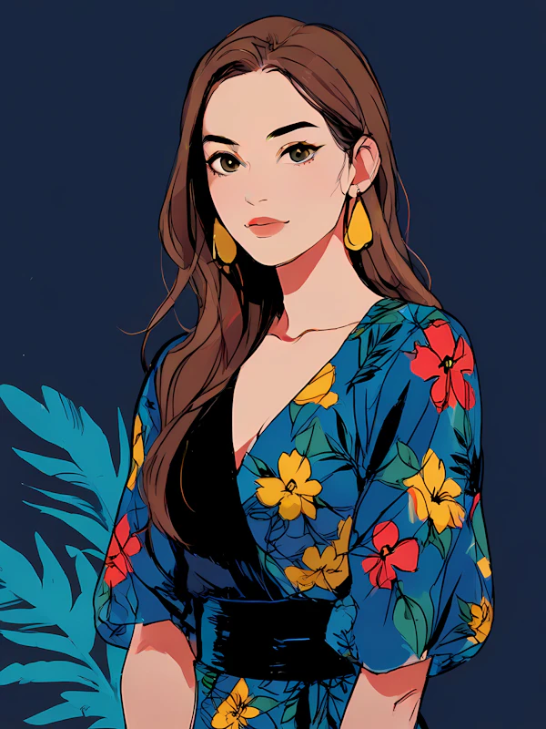 Stylized Woman in Floral Dress