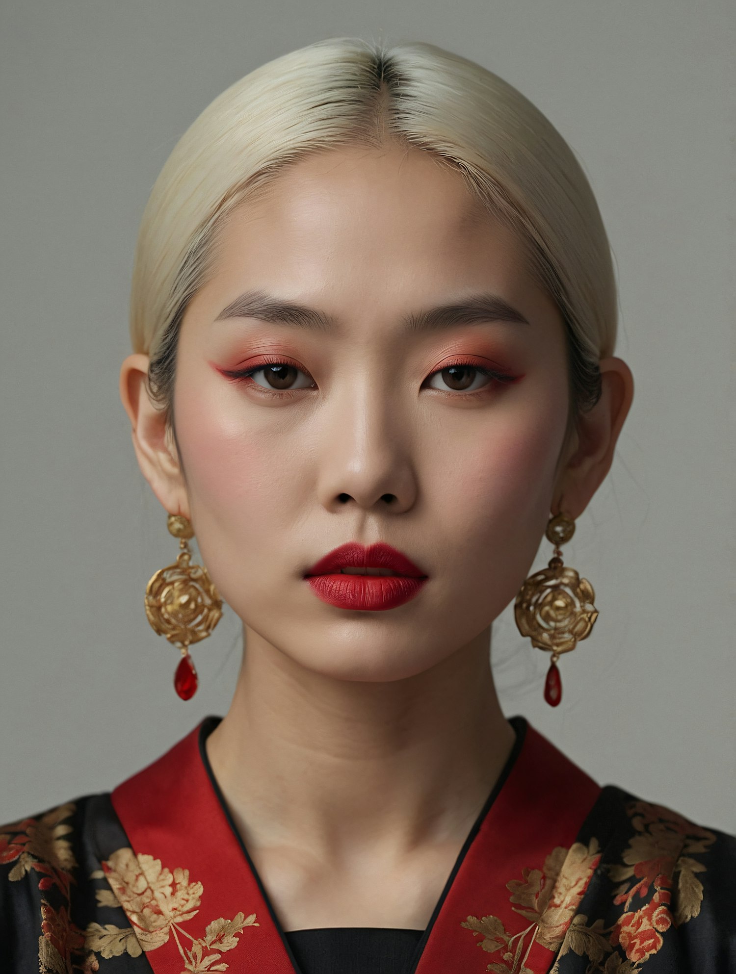 Sophisticated Portrait with Red and Gold Accents