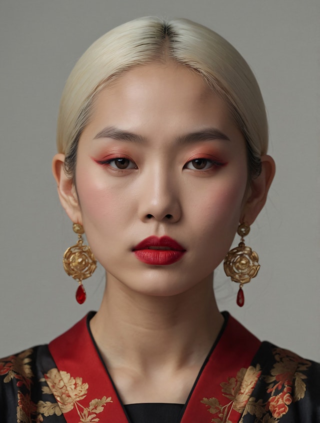 Sophisticated Portrait with Red and Gold Accents