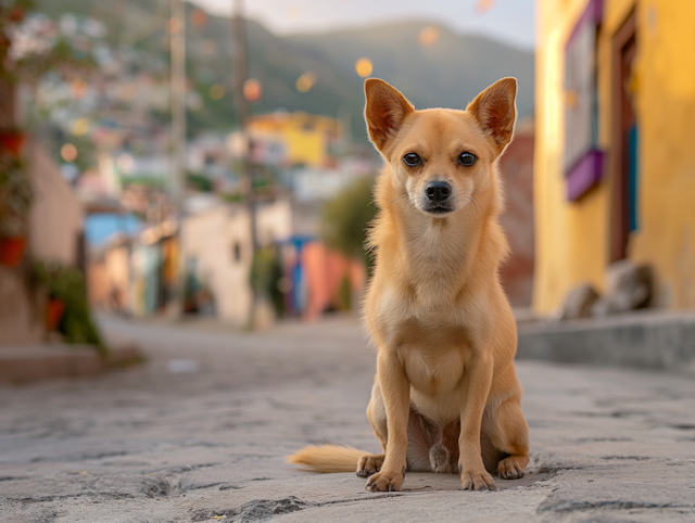 Alert Tan Dog in Urban Setting