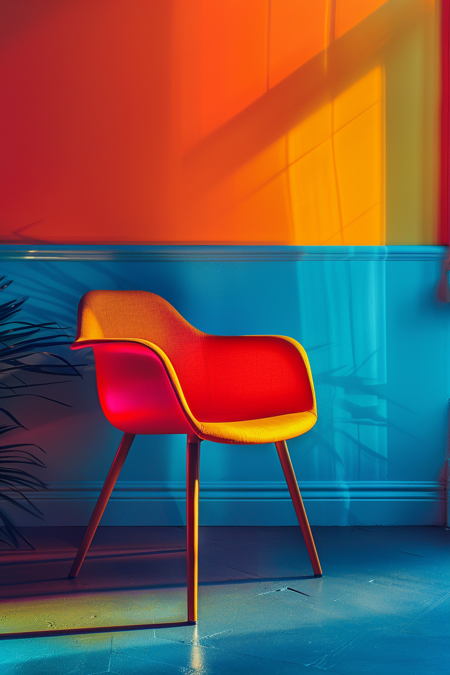Modern Red Chair Against Colorful Background Photo on Lummi