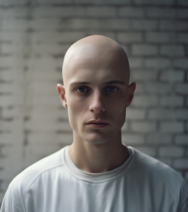 Pensive Blue-Eyed Man with Shaven Head