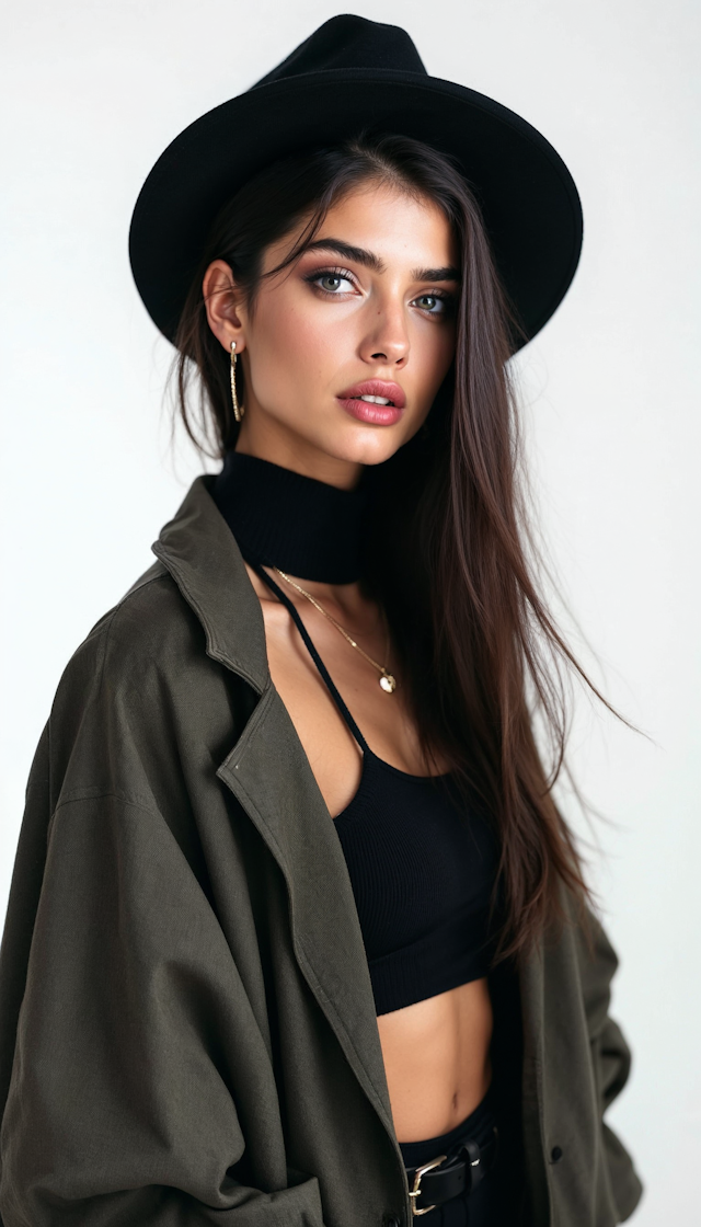 Stylish Woman in Black Hat