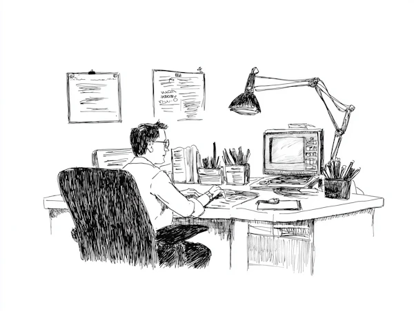 Man at Cluttered Desk