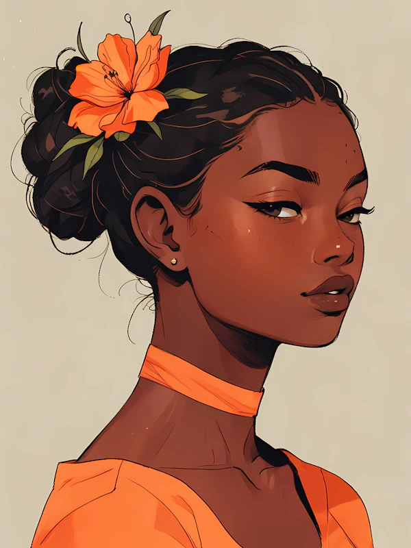 Serene Woman with Orange Flower