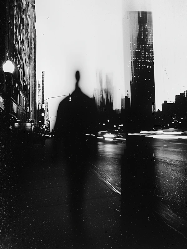 Silhouette on City Street at Night