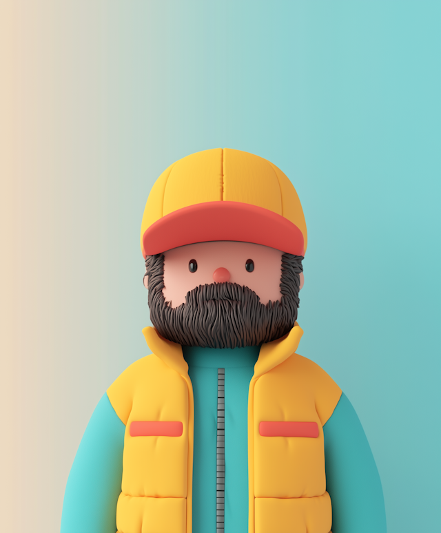 Stylized Bearded Character in Colorful Attire