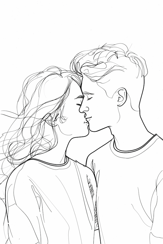 Intimate Line Drawing of Couple