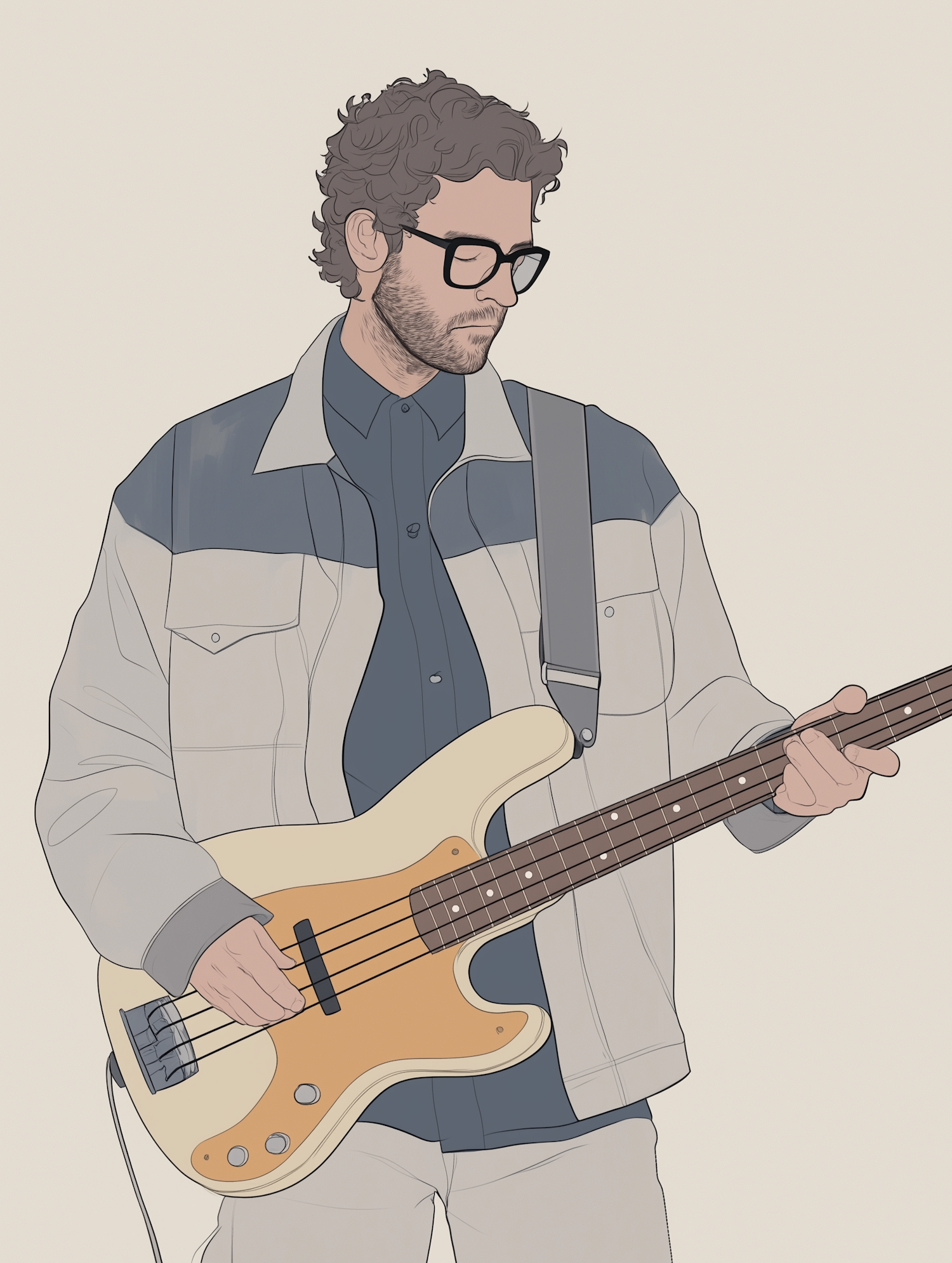 Illustration of Male Figure with Bass Guitar