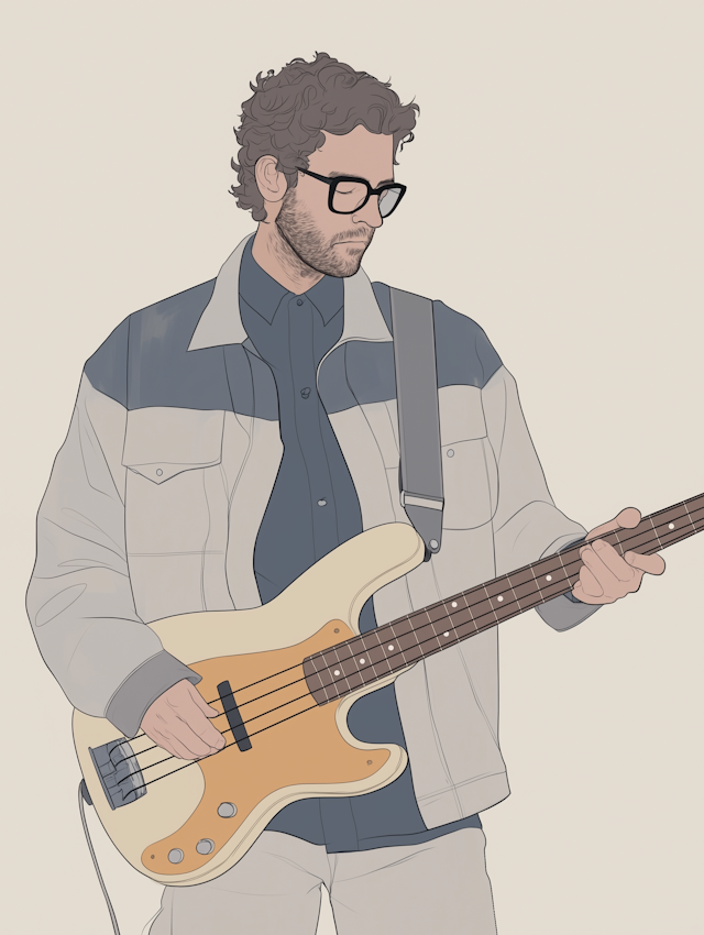 Illustration of Male Figure with Bass Guitar