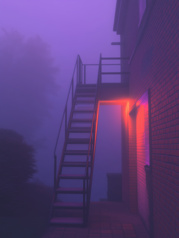 Foggy Staircase at Night