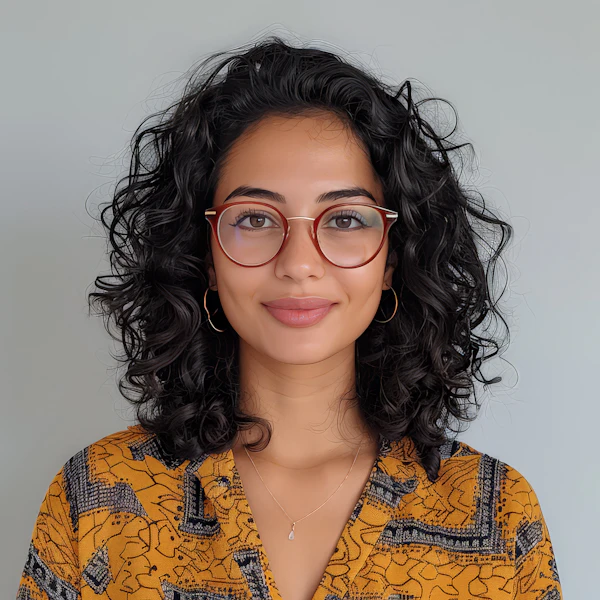 Portrait of a Smiling Young Woman with Red Glasses
