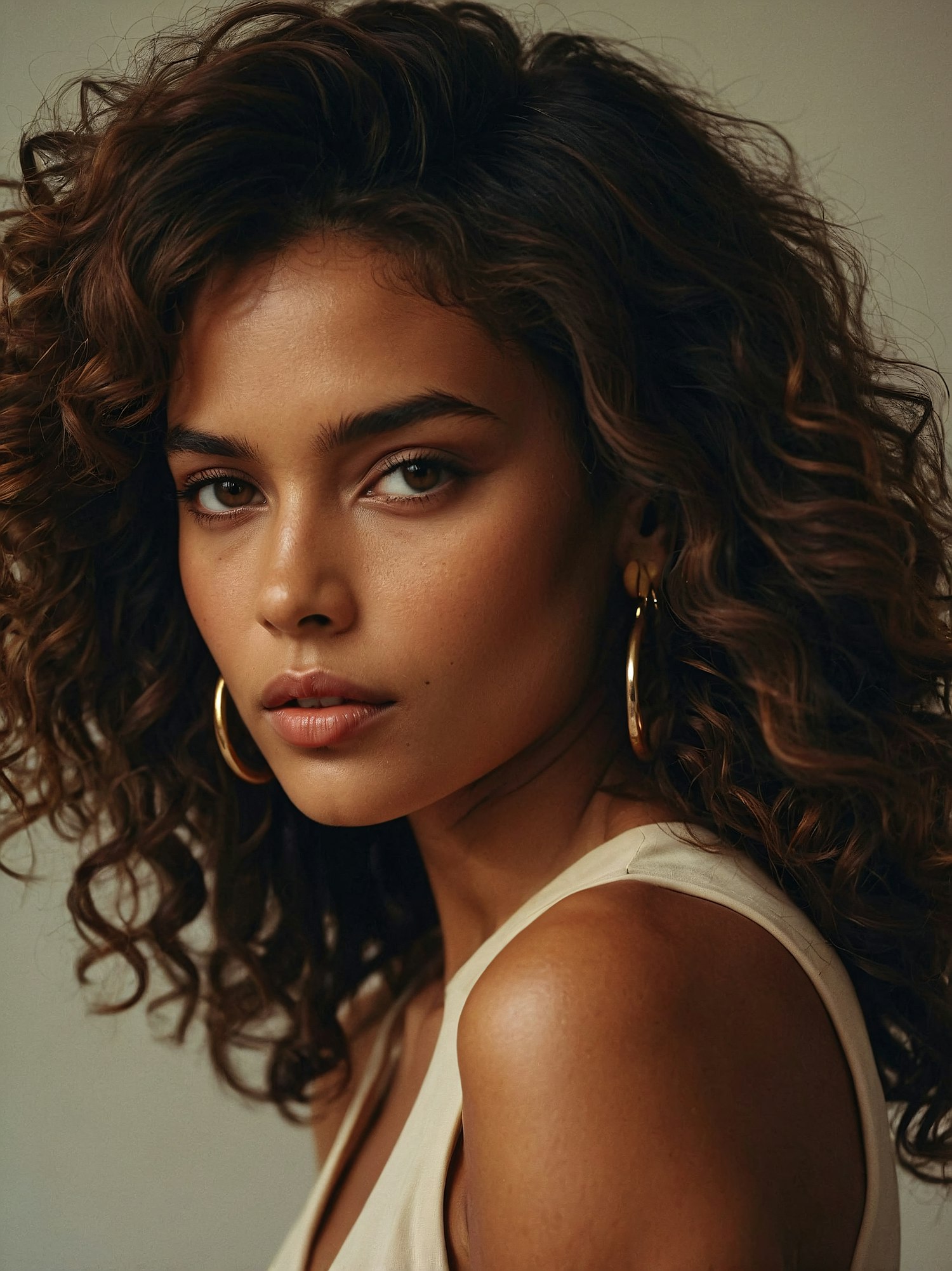 Portrait of a Woman with Curly Hair