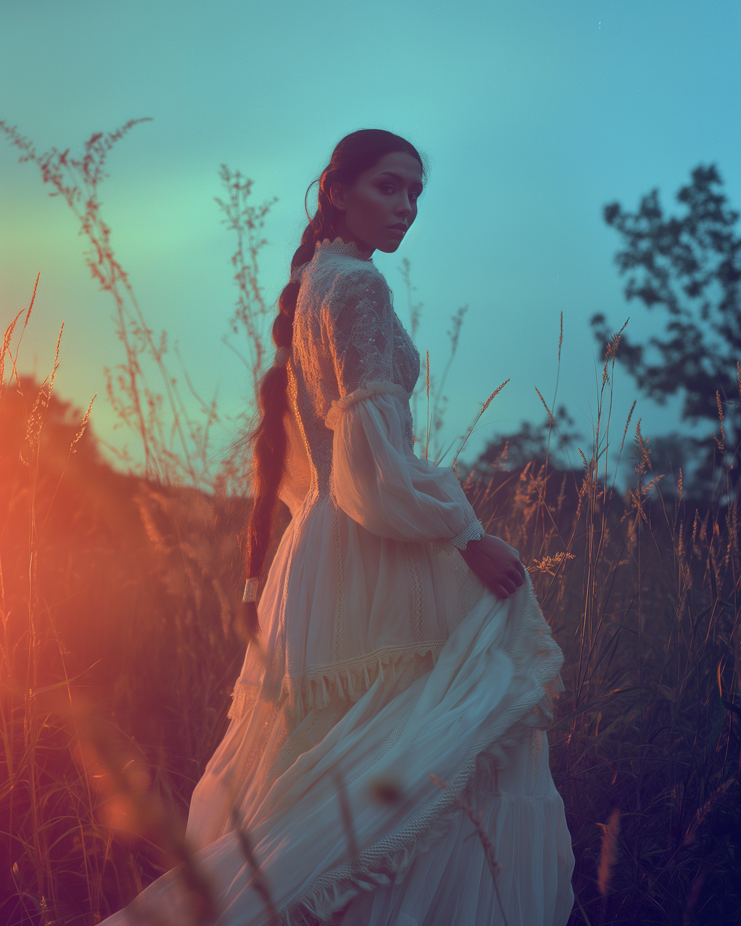 Serene Dusk: Woman in Field