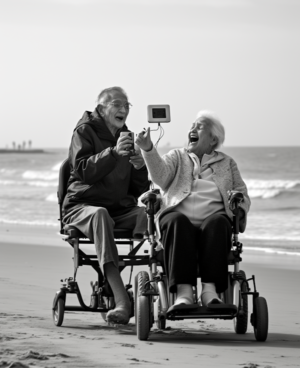 Elderly Joy on the Beach: A Selfie Moment