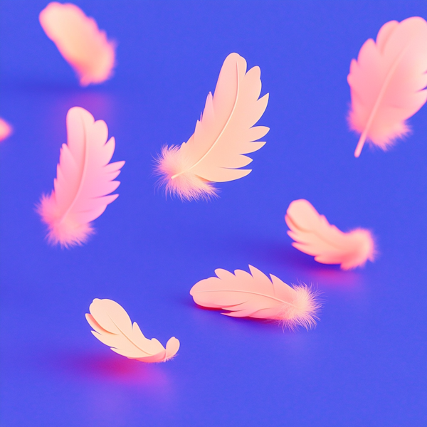 Floating Pink Feathers on Blue