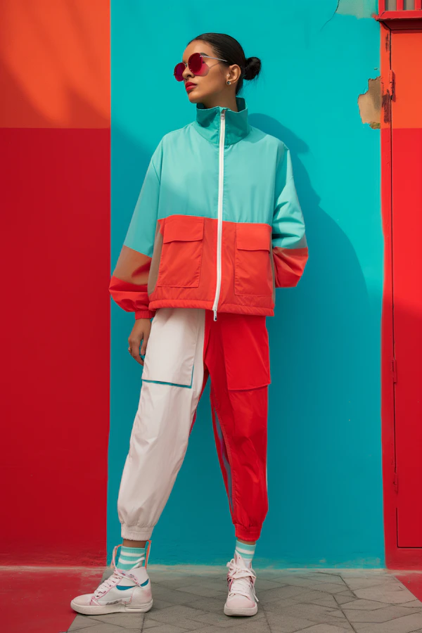Vibrant Diva in Split-Hue Cityscape