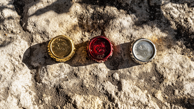 Bottle Caps on Stone Surface