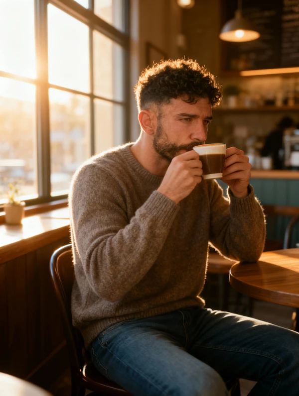 Man in Cozy Café
