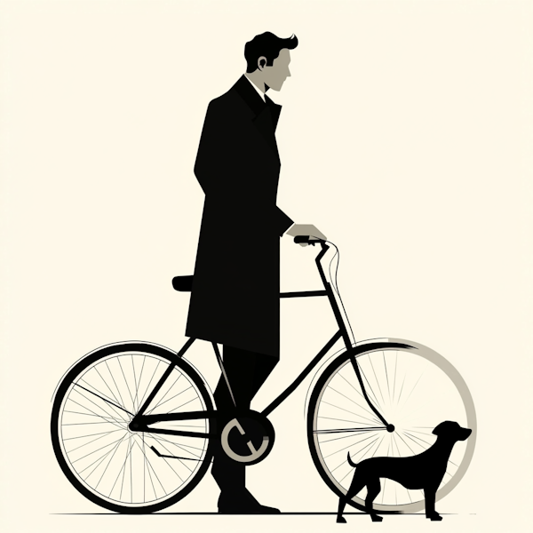 Silhouette of Man with Bicycle and Dog