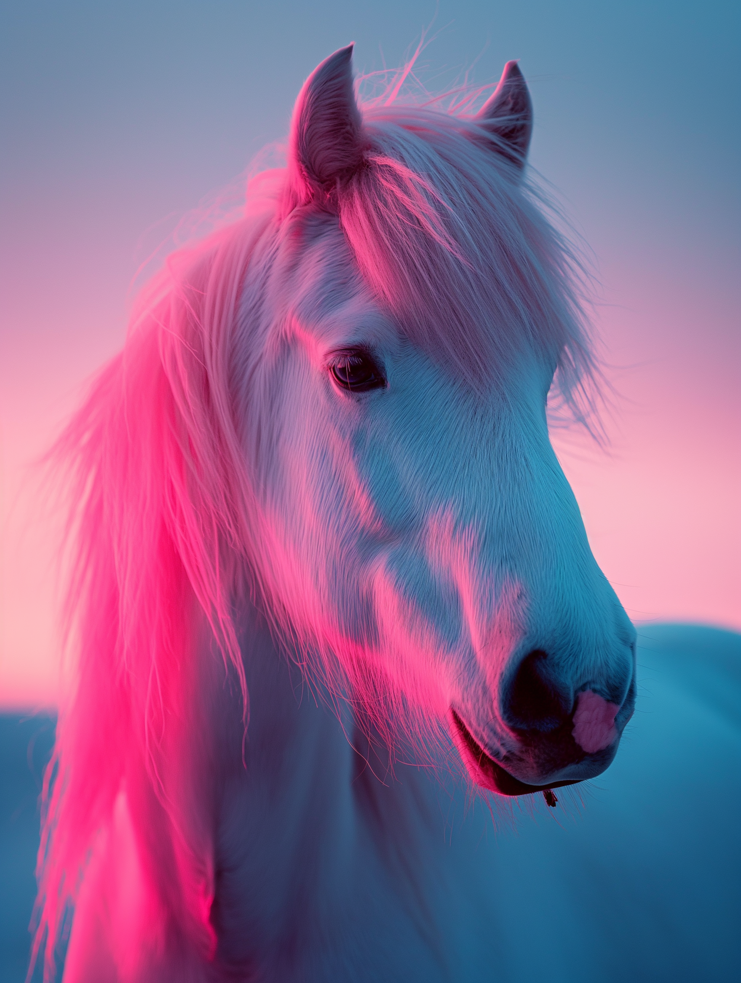 Surreal Colored Lighting Horse Portrait