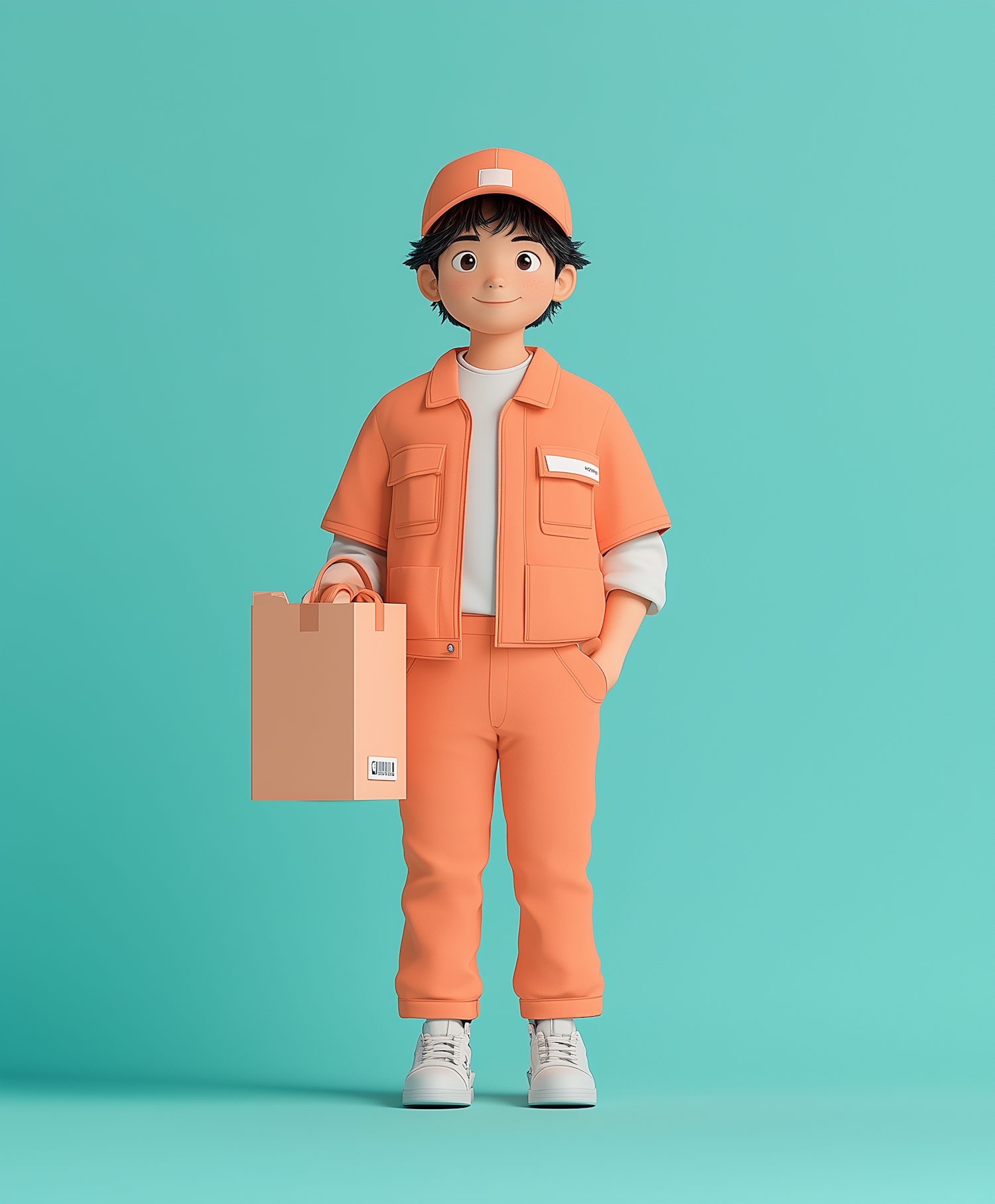 Cheerful Young Boy in Orange Uniform