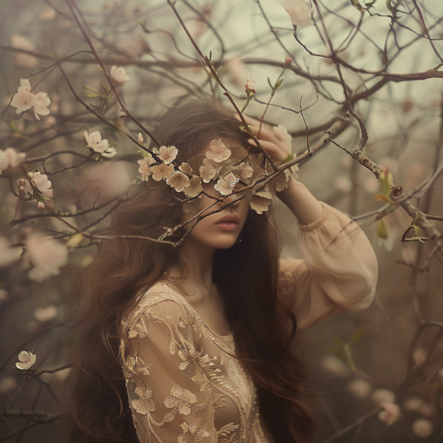 Contemplative Woman with Blossoms