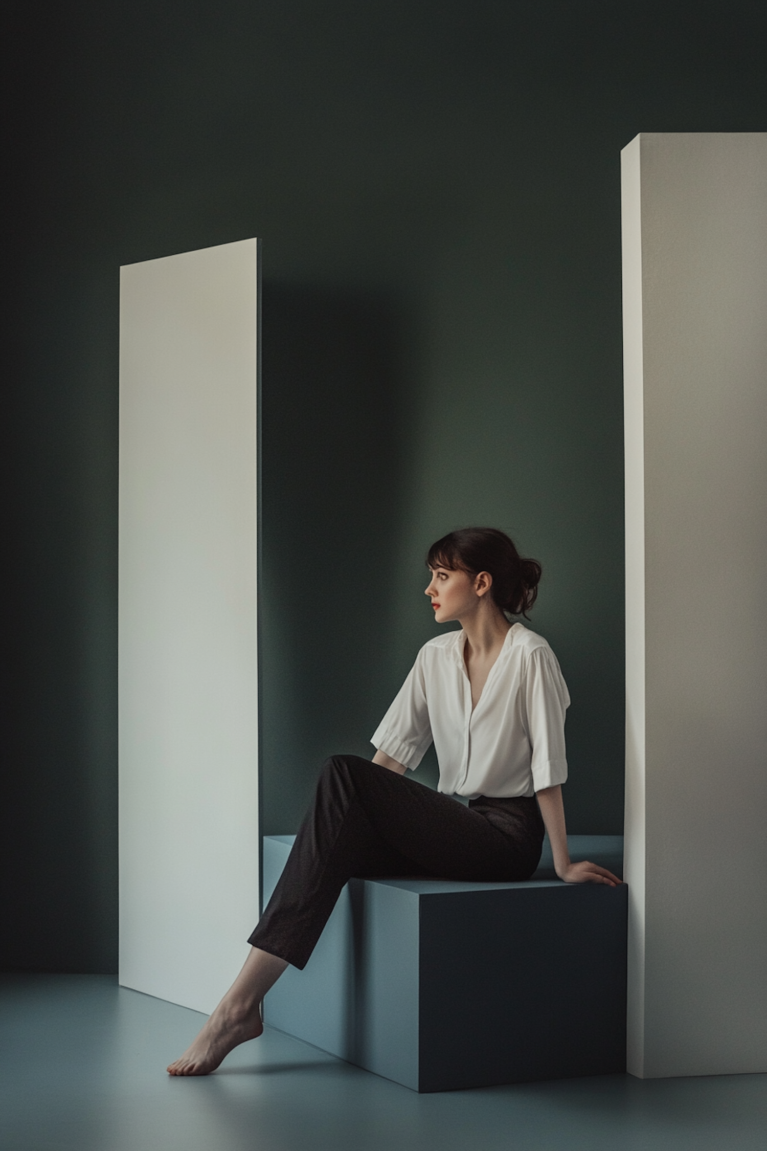 Contemplative Woman in Minimalist Setting