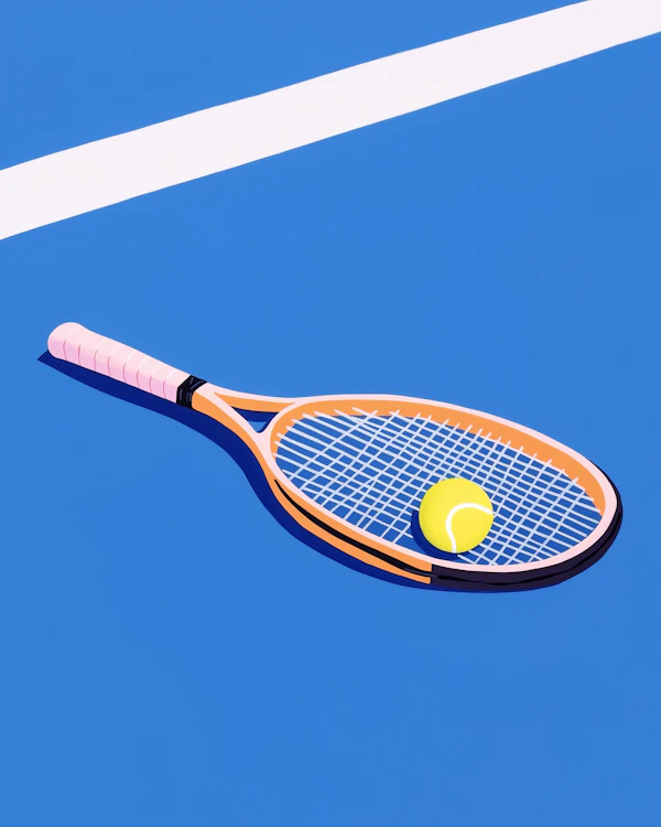 Tennis Racket and Ball on Court