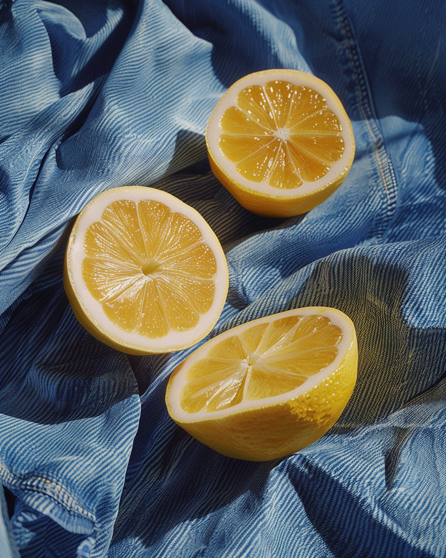 Lemons on Denim Fabric