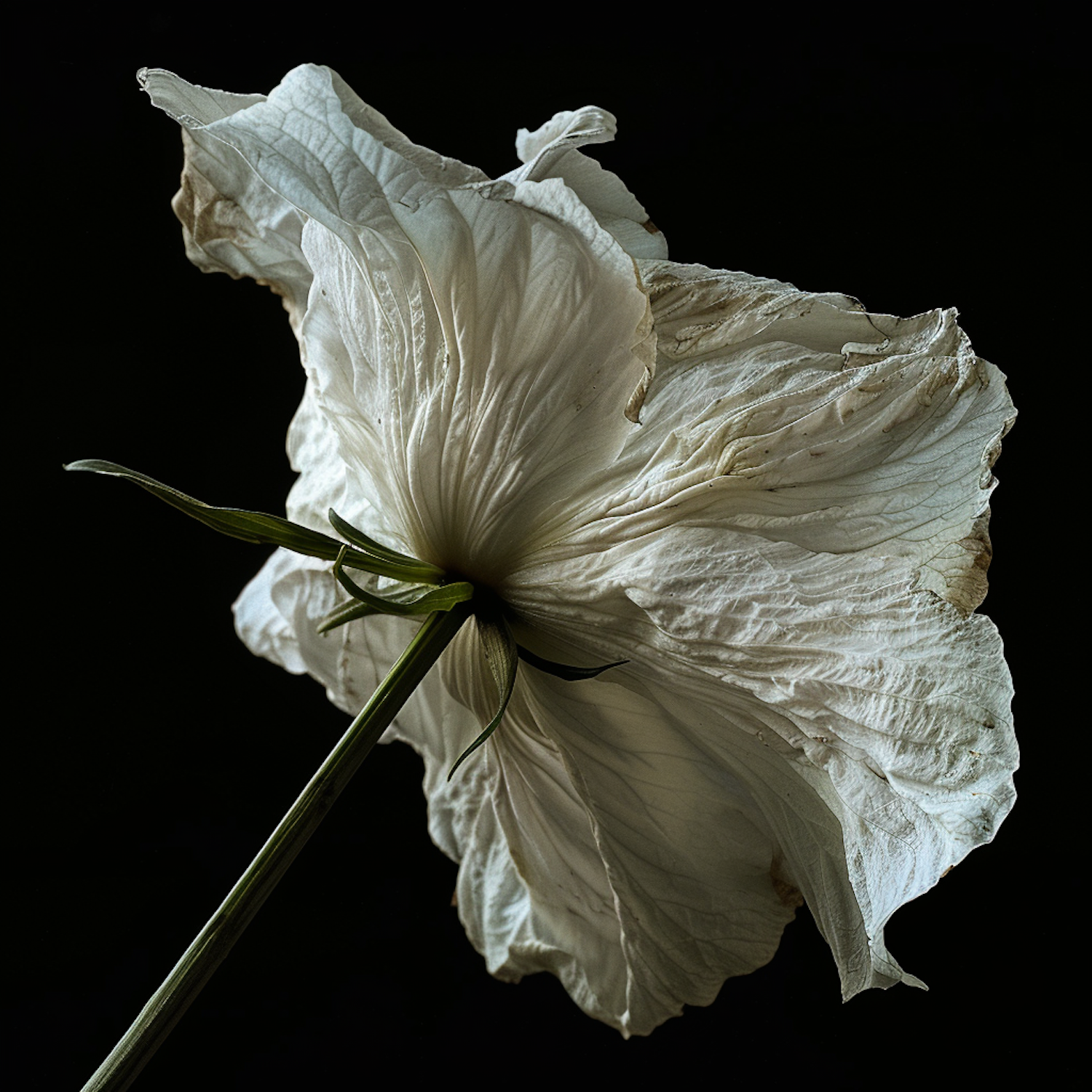 Wilted White Hibiscus on Black