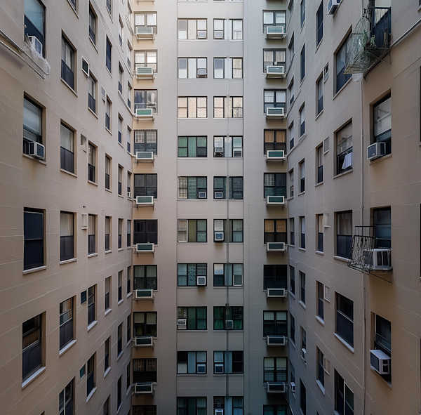 Symmetrical High-Rise Apartment Building Facade