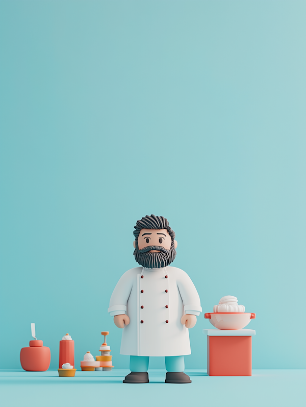 Miniature Chef Figurine with Kitchen Accessories